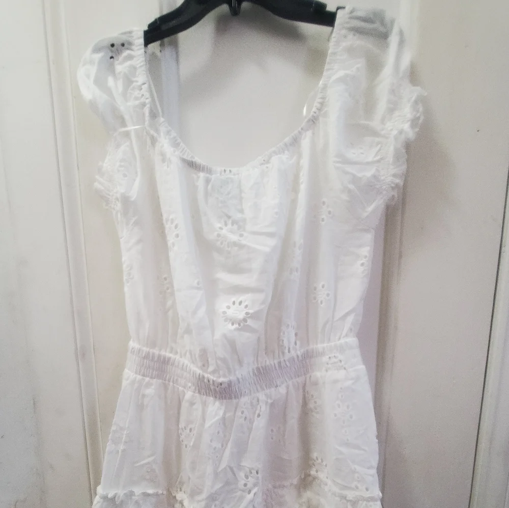 Aqua Eyelet Tiered Peasant Dress - Picture 5 of 6